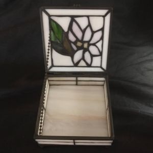 Tiffany style etched stain glass trinket box